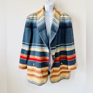 Vintage Oversized Multicolor Striped Wool Blend Blazer Size Medium